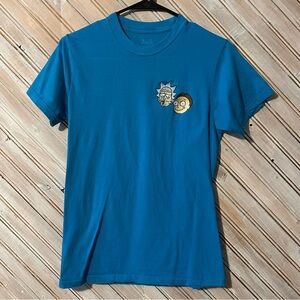 Adult Swim Rick & Morty Embroidered Patch Vibrant Blue Short Sleeve Tee